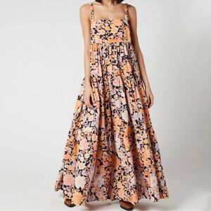 Free People Floral Maxi Dress in Orange and Black